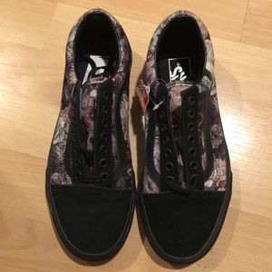 Black Velvet Floral Vans Size 8W/6.5M